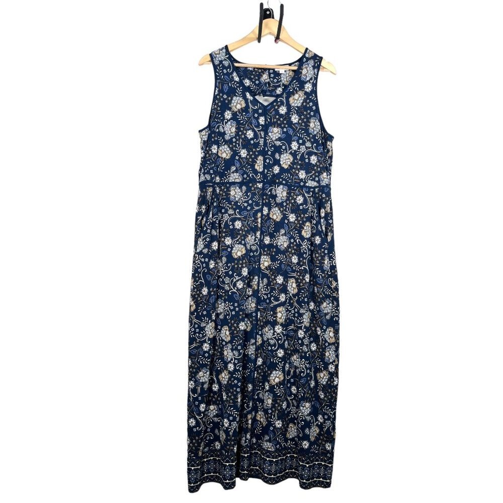 J Jill floral paisley sleeveless maxi jersey knit dress sz LT